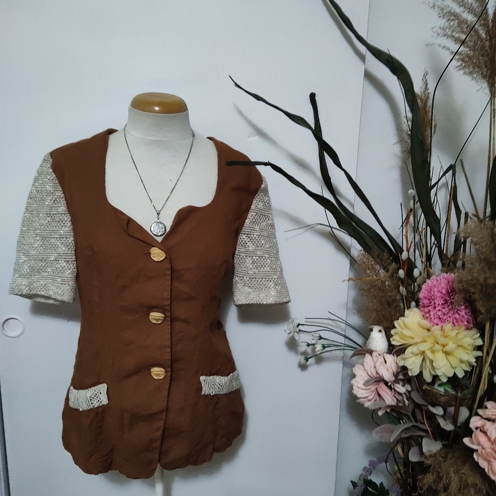 Vintage Linen Top\\Brown Linen Top\\ Italian Made